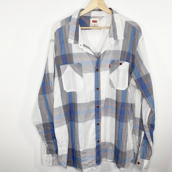 Levi's White Blue Grey Long Sleeve Button Front Shirt Men's Size XX-Large XXL - Picture 1 of 7